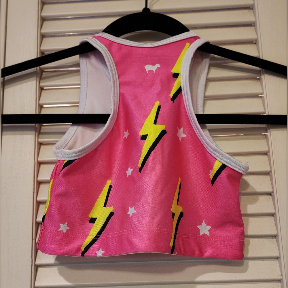 FOUND - GOLDSHEEP Kids Neon Pink Lightning Bolt Sports Bra - Picture 2 of 2